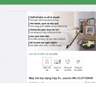 Máy hút bụi Panasonic 1600W 