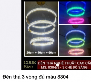 Đèn thả 3 vòng đủ màu 8304