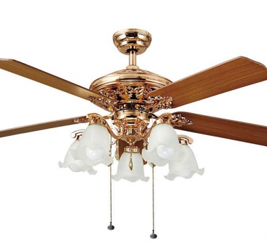 Quạt trần đèn 5 cánh gỗ nhạt 658