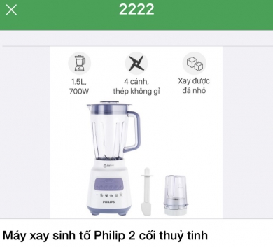 Máy xay sinh tố Philip 2 cối thuỷ tinh